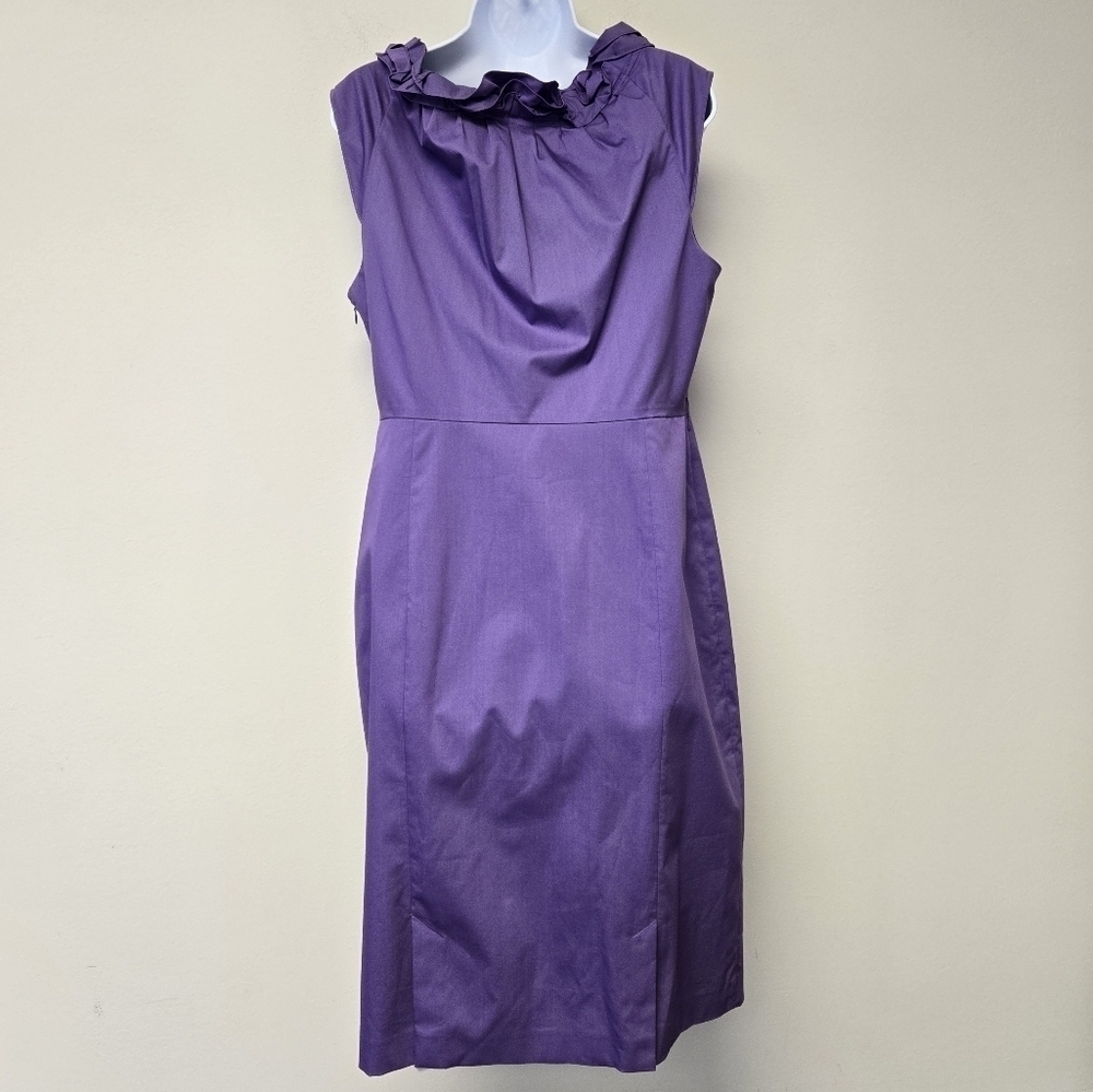Elie Tahari Roxanna Poplin Ruffle Neck Trim Dress Prism Lilac 14 - Picture 4 of 15